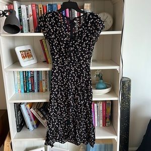 Black floral reformation button up cap sleeve midi dress size small